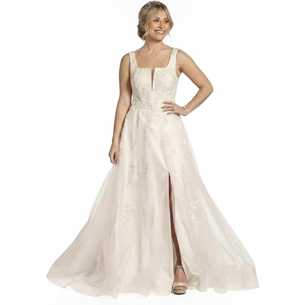 David's Bridal DB Studio Square Neck Tulle Lace Ball Gown Wedding Dress NEW